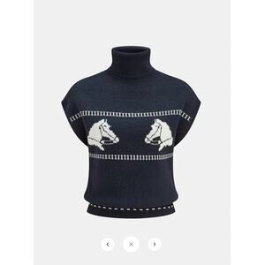 NWT Commense Horse-Pattern Cap Sleeve Turtleneck Sweater Vest Sz S